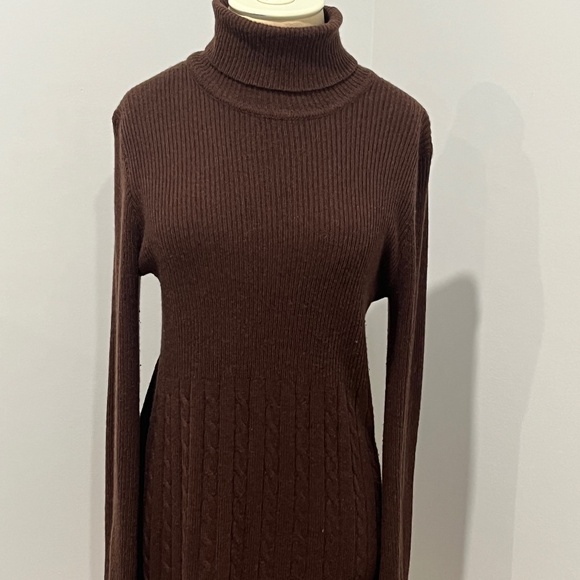 Soft Surroundings Turtleneck Sweater Michelle Cable Knit Cashmere Blend Flare LS - Picture 1 of 7